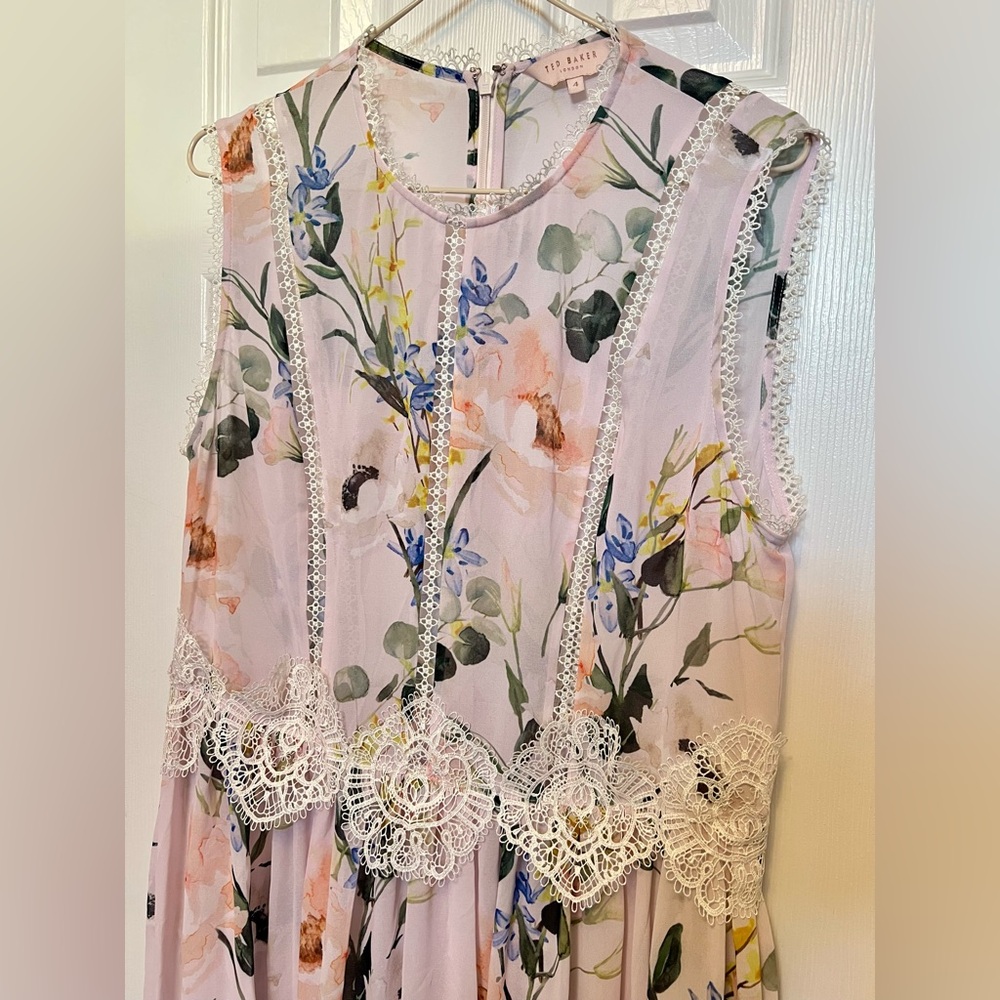 Ted Baker Carlos Floral Lace Trim midi dress Ted 4, US 10 - Picture 3 of 7